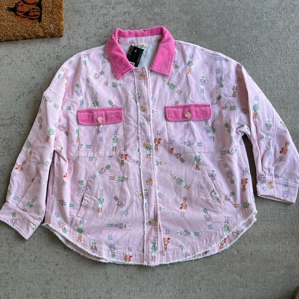 Peach Love Boutique Pink Christmas Nutcracker Festive Corduroy Shacket